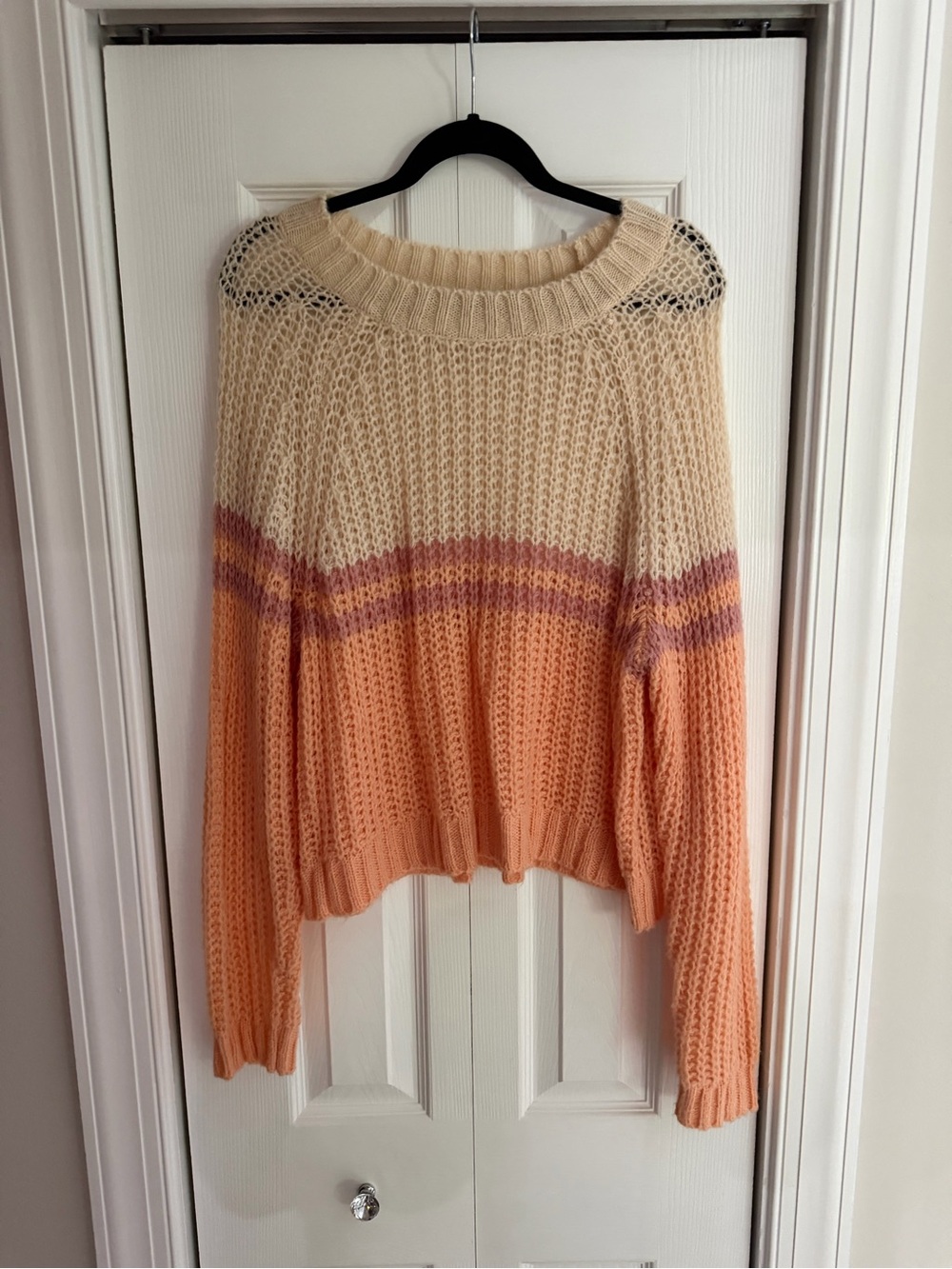American Eagle Outfitters Cream and Peach Striped Knit Sweater